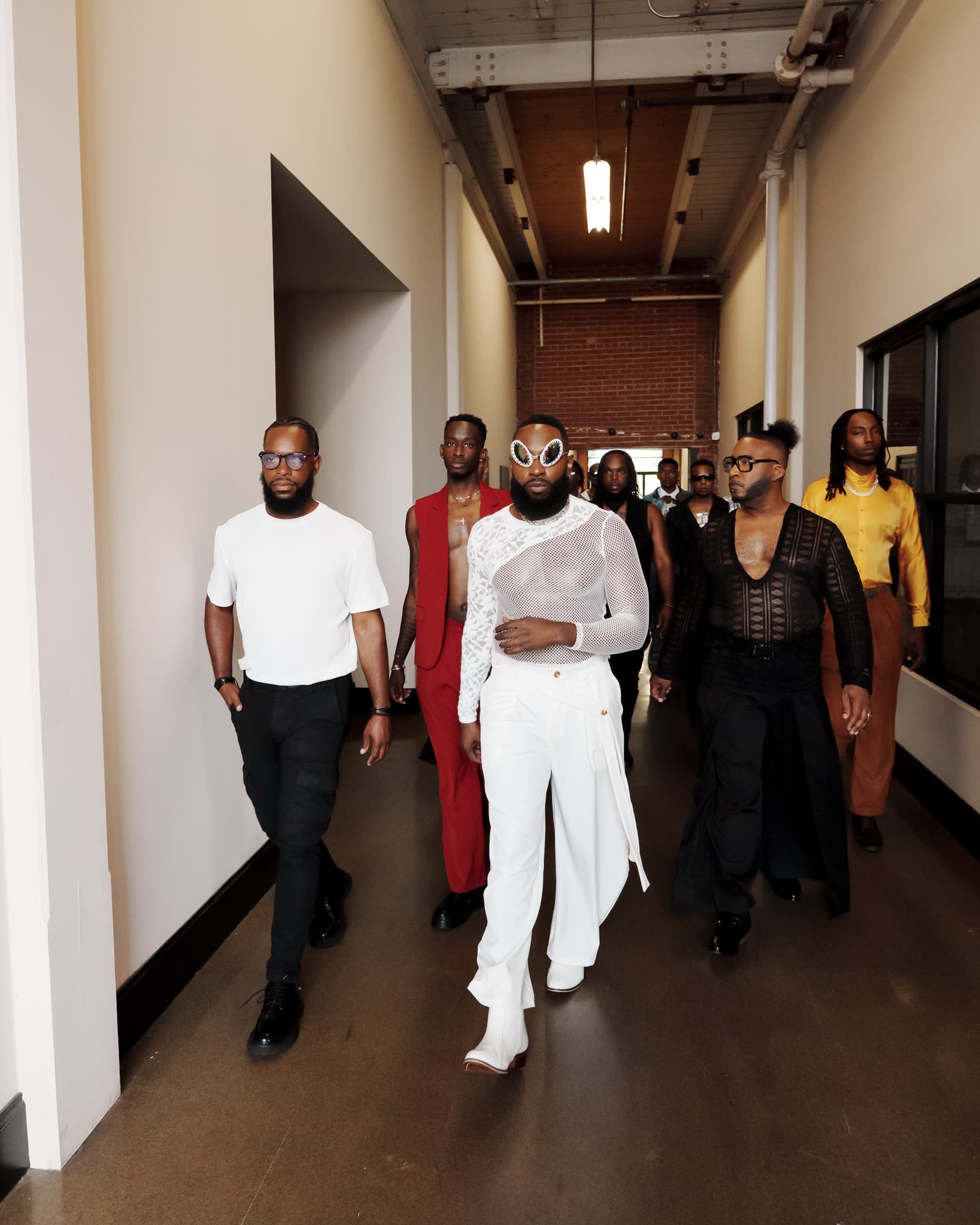 The full cast, backstage